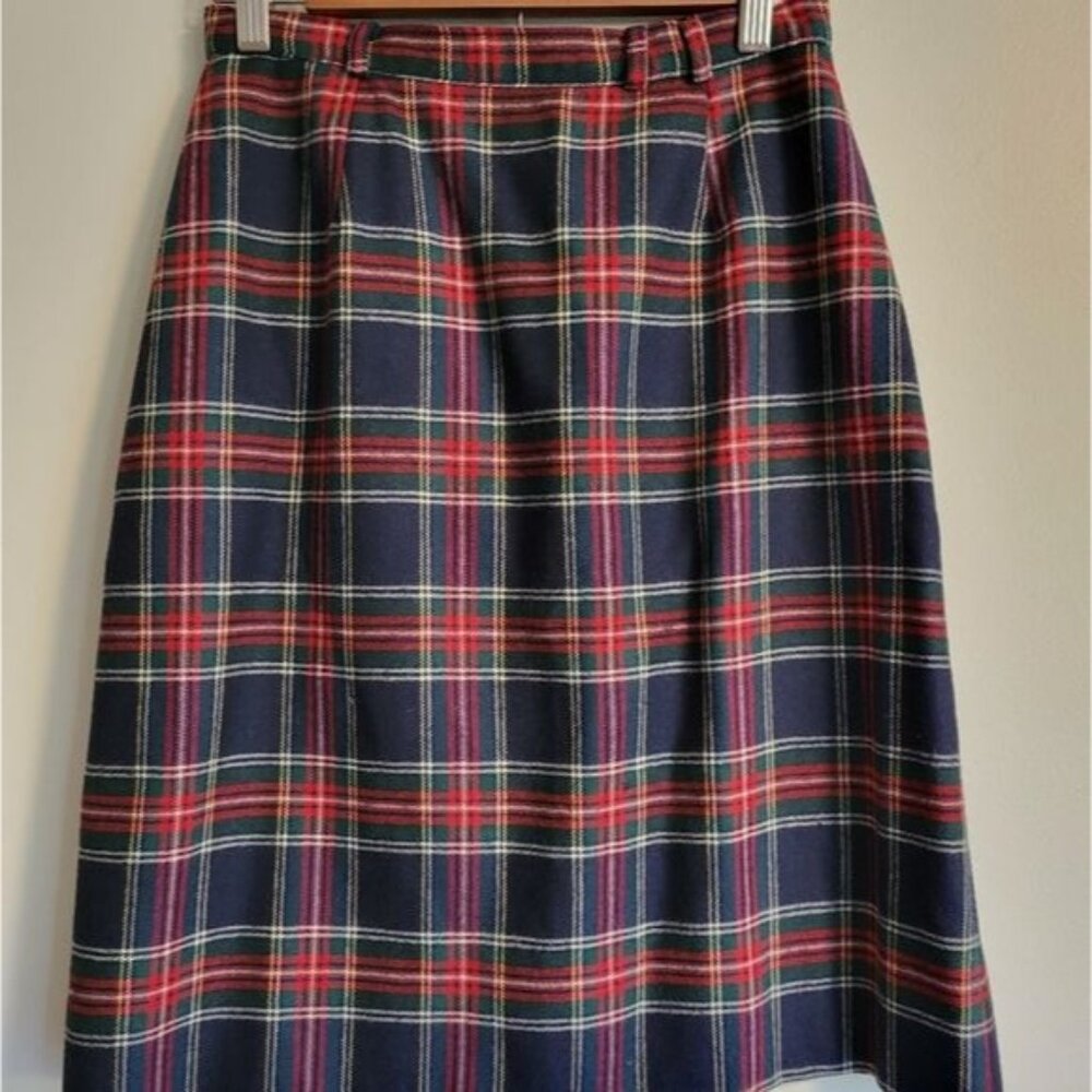 Vintage Plaid Wool Skirt, Small